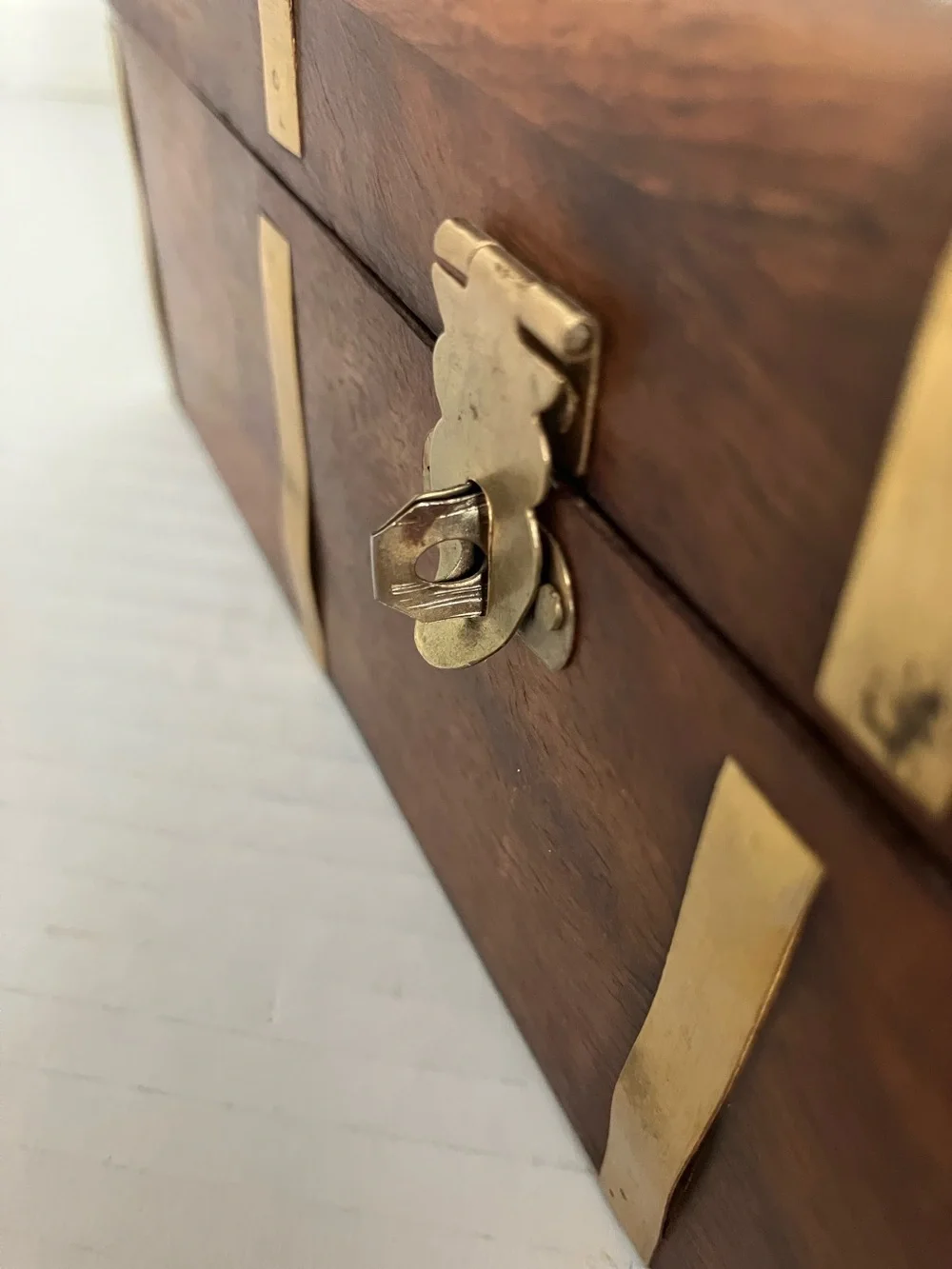 Vintage Wood and Brass Decorative Treasure Box - Sun‎ Motif 8x4x3.5” India